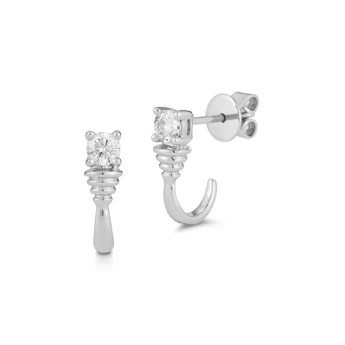14K White Gold Diamond Coil Huggie Earrings