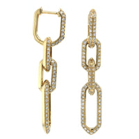 14K Yellow Gold Link Diamond Drop Earrings