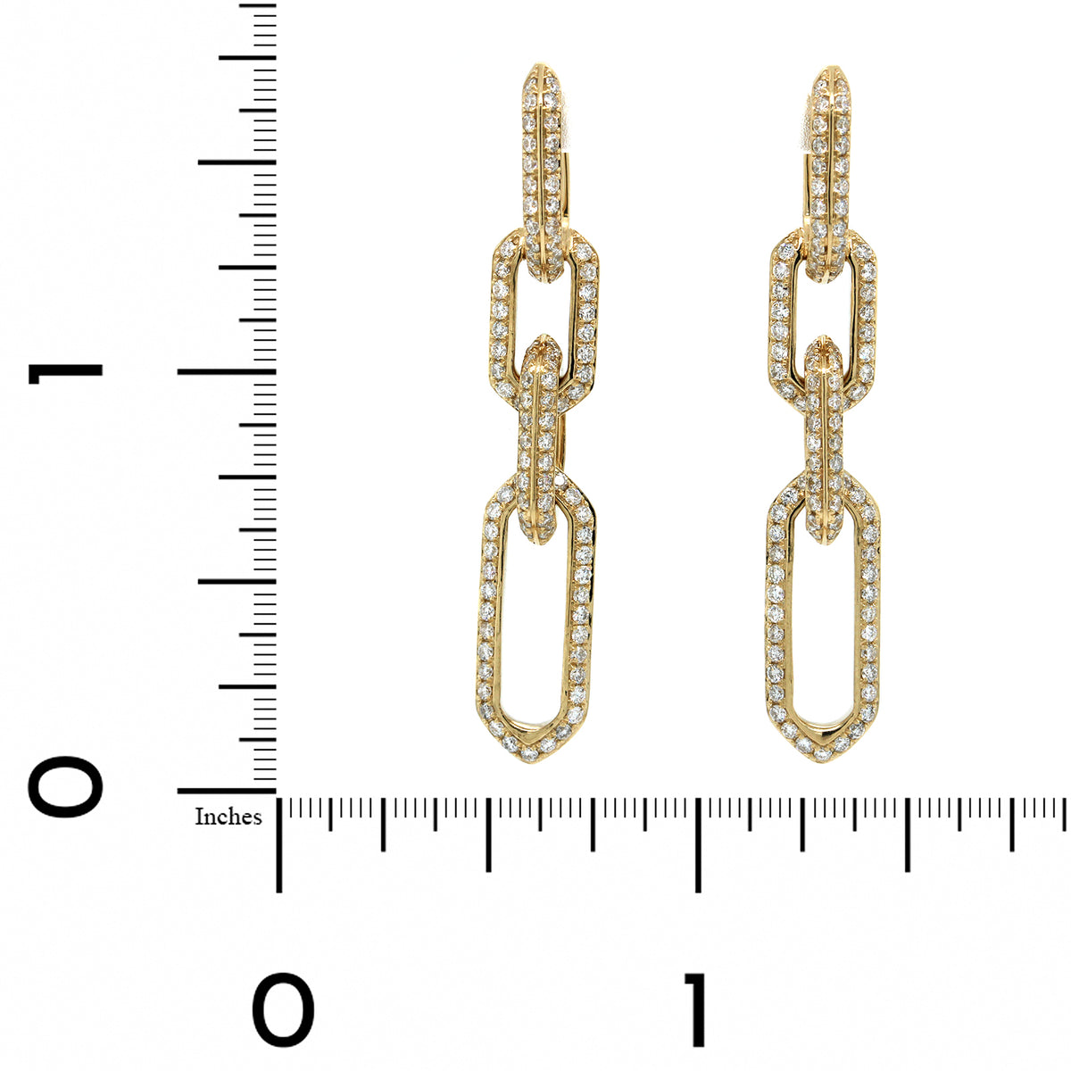 14K Yellow Gold Link Diamond Drop Earrings