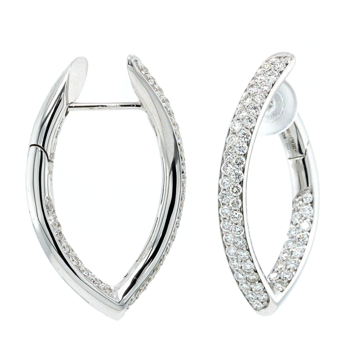18K White Gold Pave Diamond Hoop Earrings