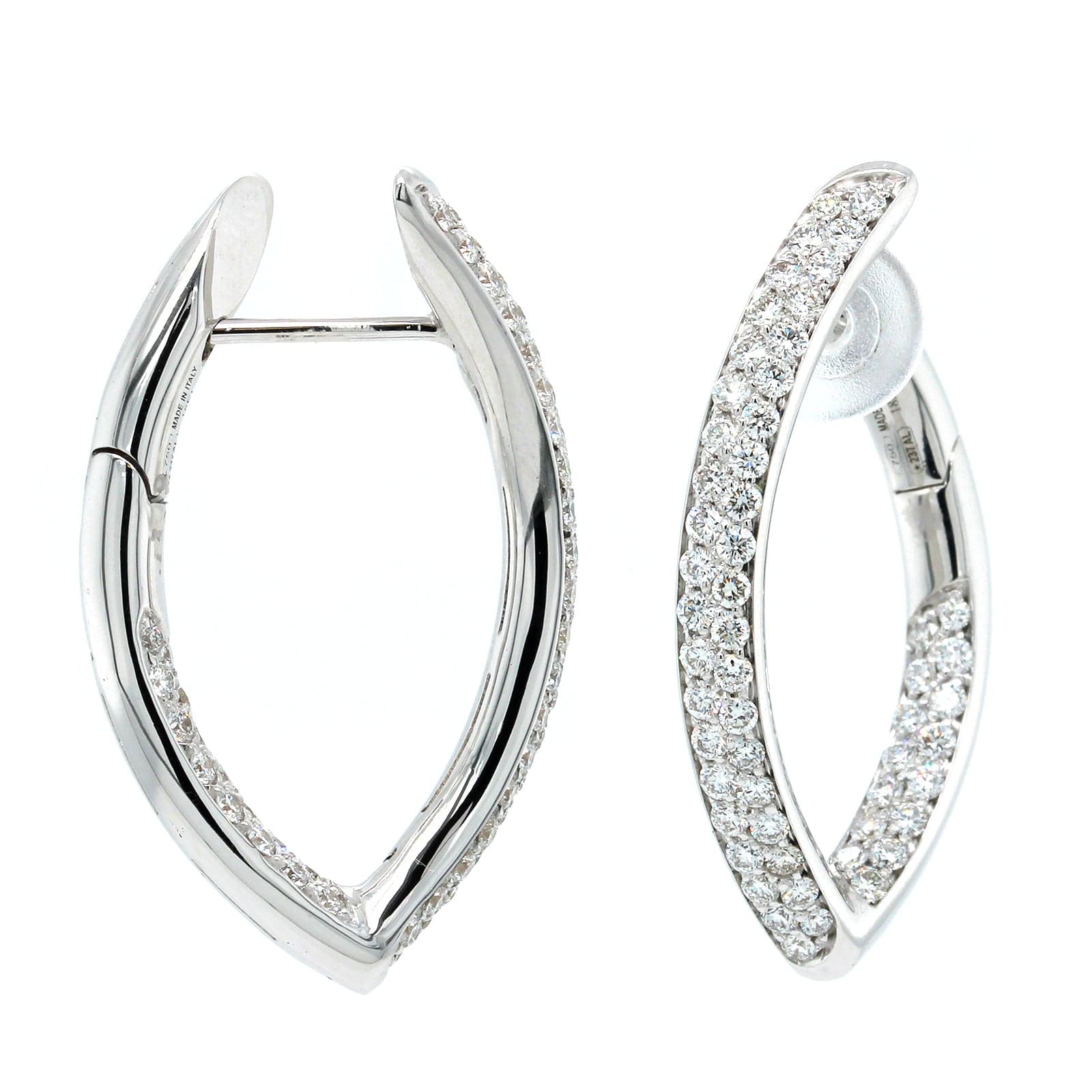 18K White Gold Pave Diamond Hoop Earrings