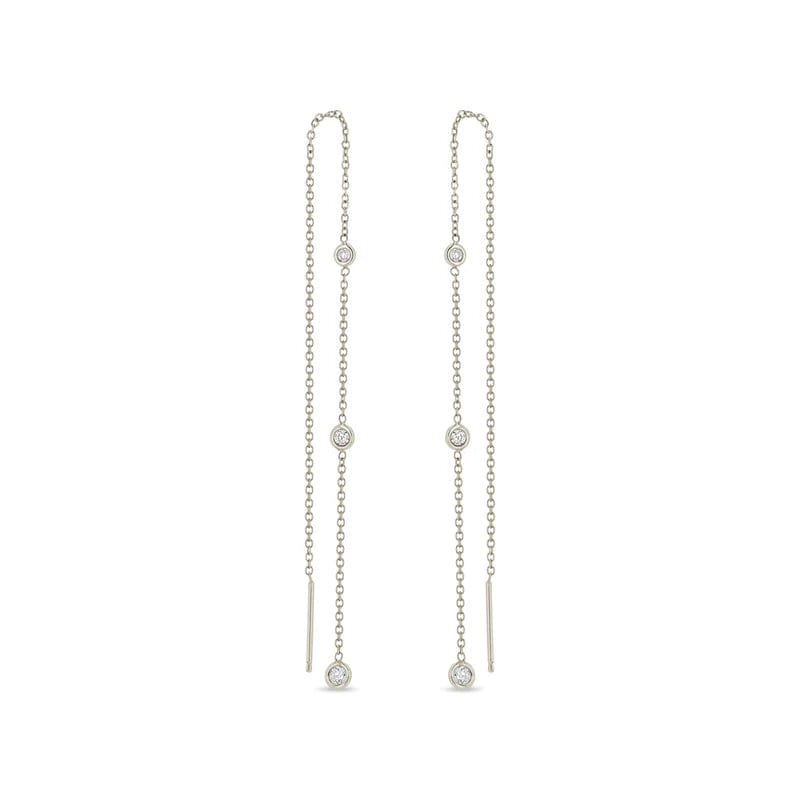 Zoe Chicco 14K White Gold Chain Threader Diamond Earrings