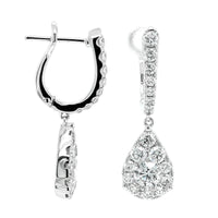 14K White Gold Pear Shaped Diamond Cluster Drop Earrings