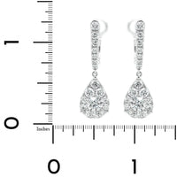 14K White Gold Pear Shaped Diamond Cluster Drop Earrings