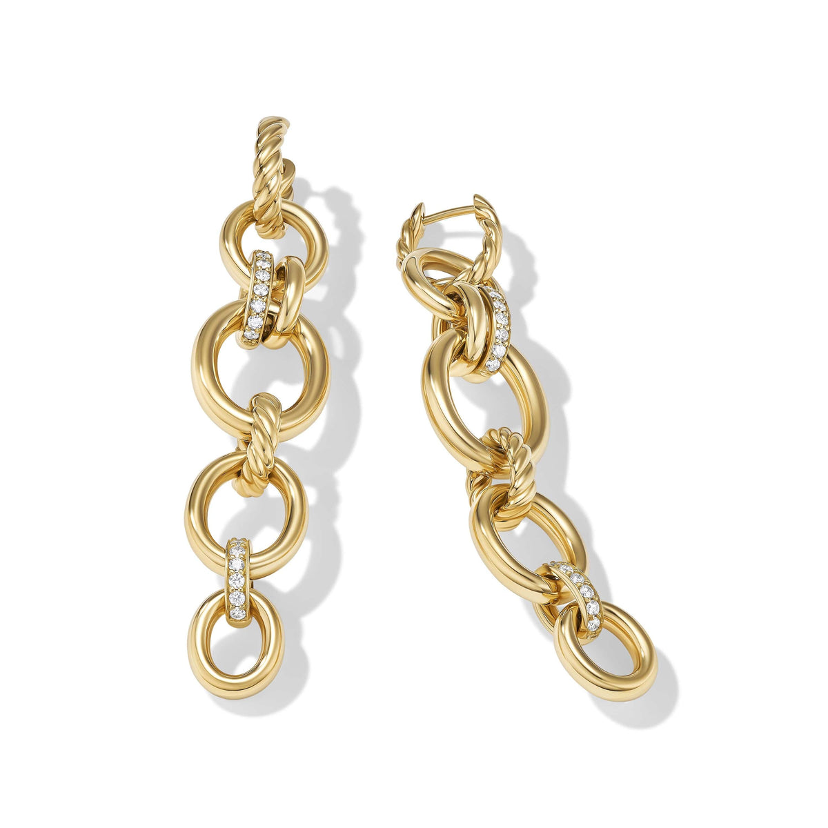 DY Mercer Linked Drop Earrings in 18K Yellow Gold with Pavé Diamonds