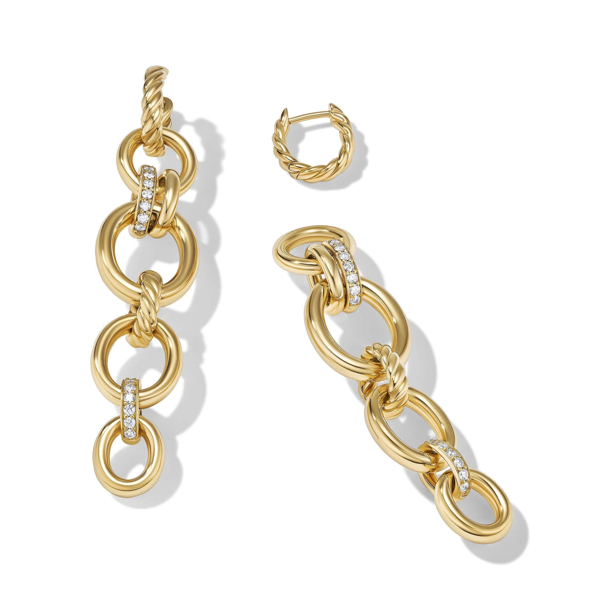 DY Mercer Linked Drop Earrings in 18K Yellow Gold with Pavé Diamonds