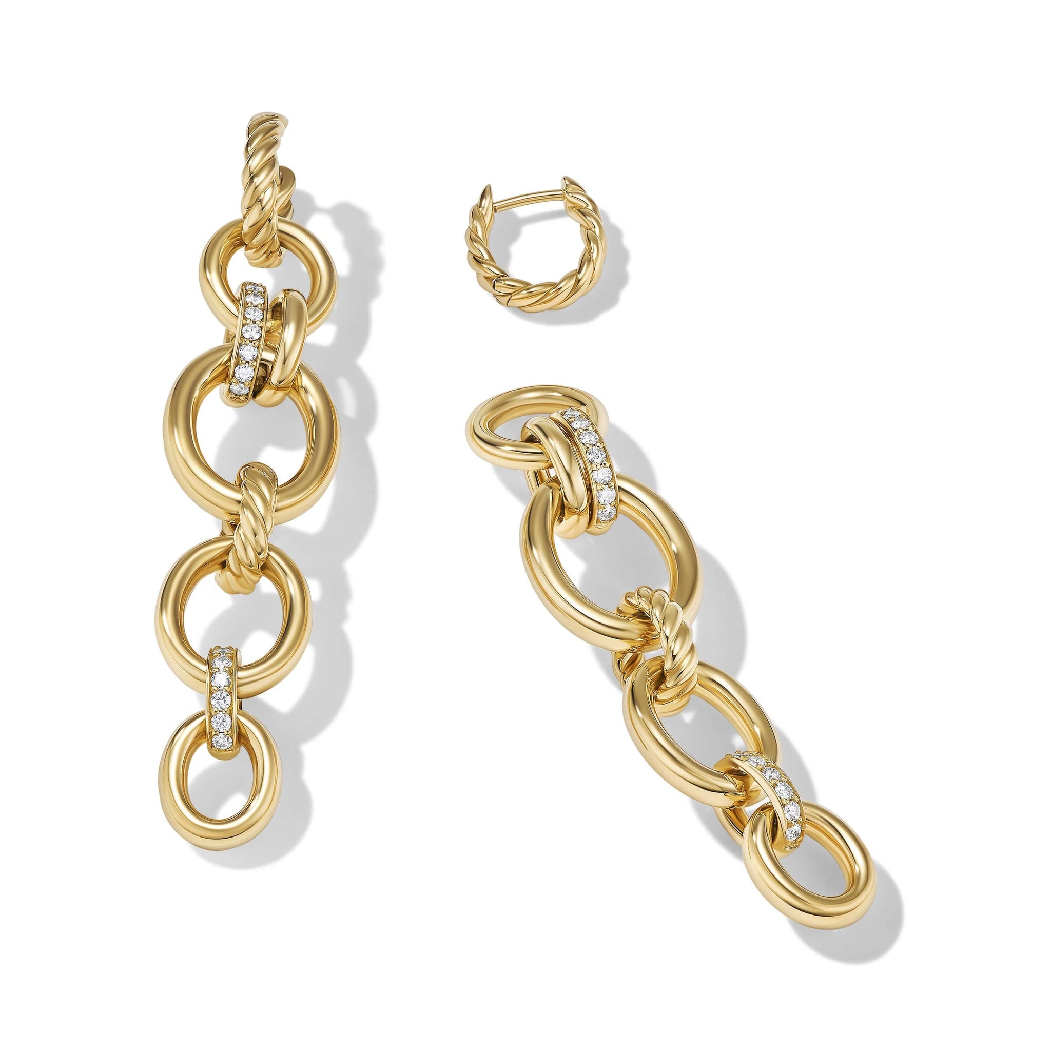 DY Mercer Linked Drop Earrings in 18K Yellow Gold with Pavé Diamonds