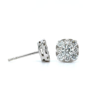 14K White Gold Cushion Halo Diamond Stud Earrings