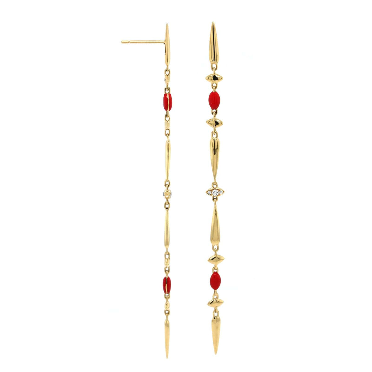 Etho Maria 18K Yellow Gold Diamond with Red Ceramic Drop Earrings