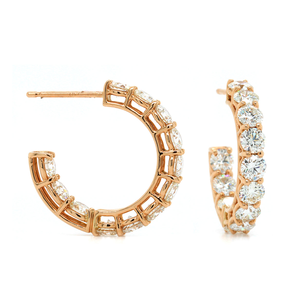 18K Rose Gold Open Diamond Hoop Earrings