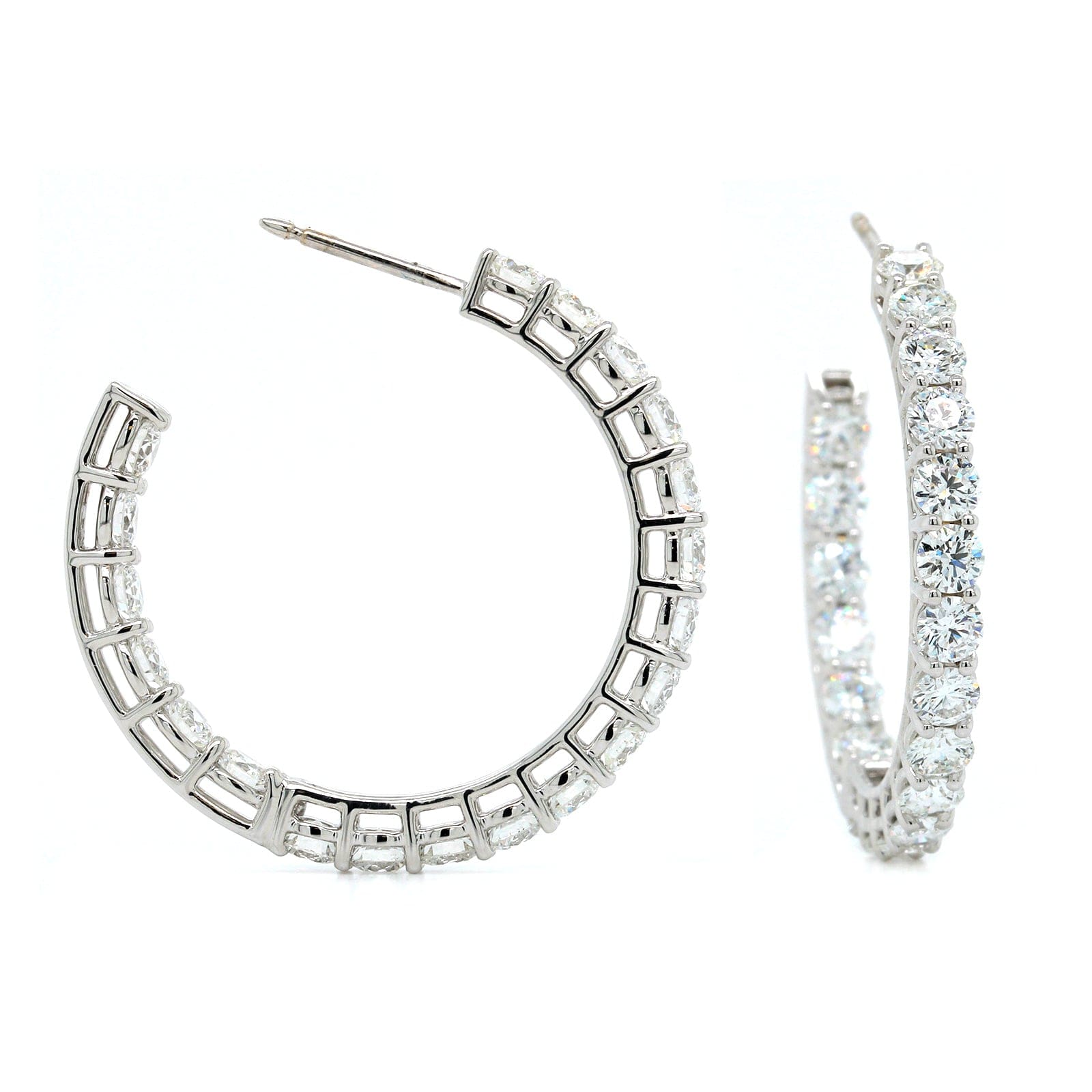 18K White Gold Inside Outside Open Diamond Hoop Earrings