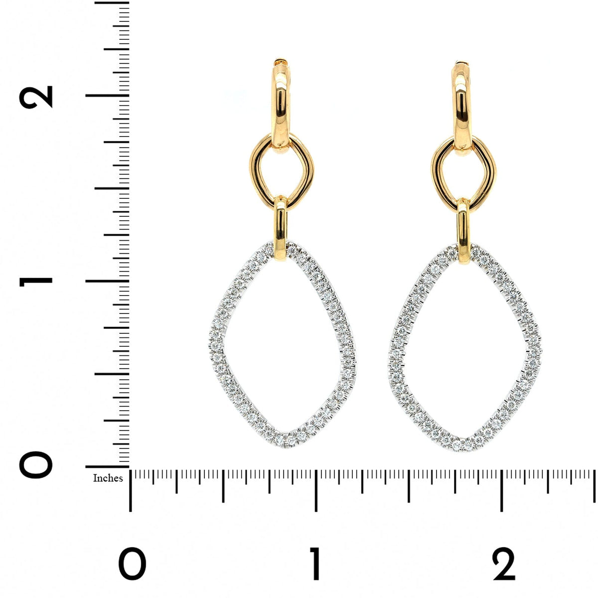 18K Yellow Gold Pave Diamond Open Link Drop Earrings