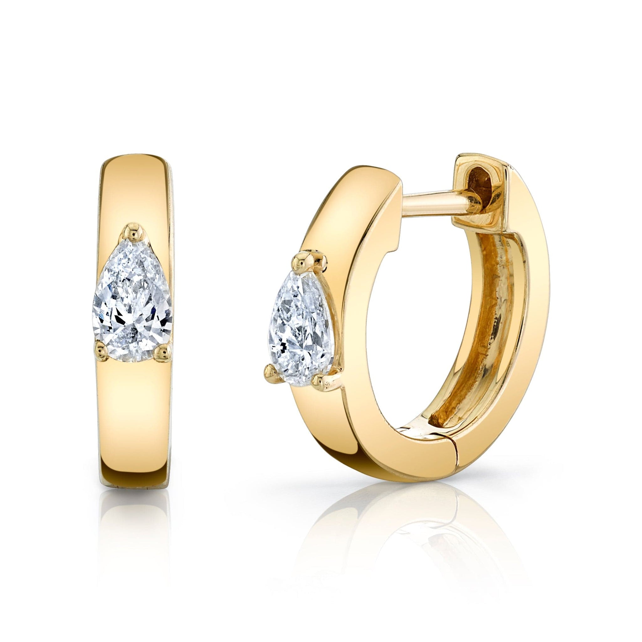 Anita Ko 18K Yellow Gold Pear Diamond Center Huggie Earrings