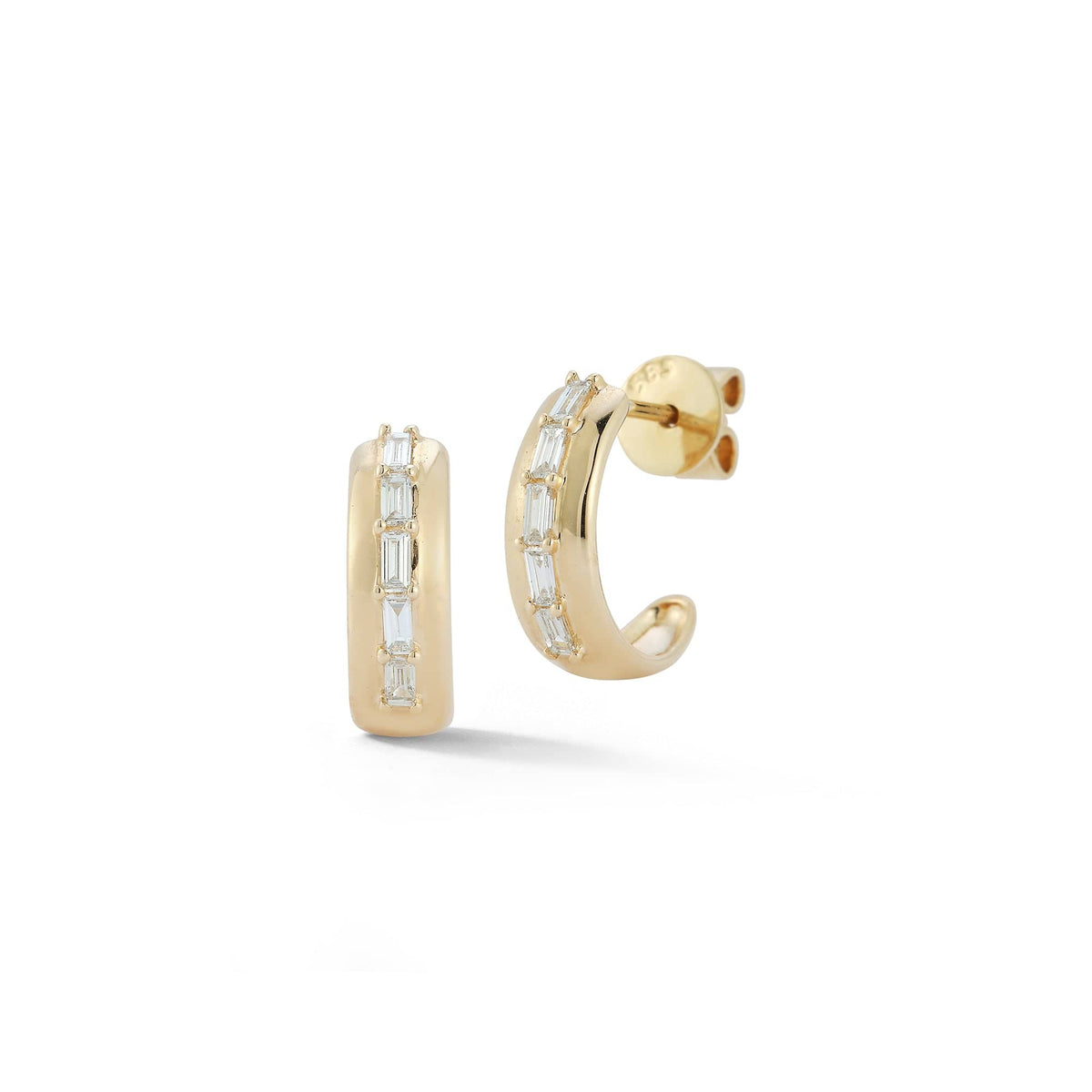 14K Yellow Gold Baguette Diamond Huggie Earrings
