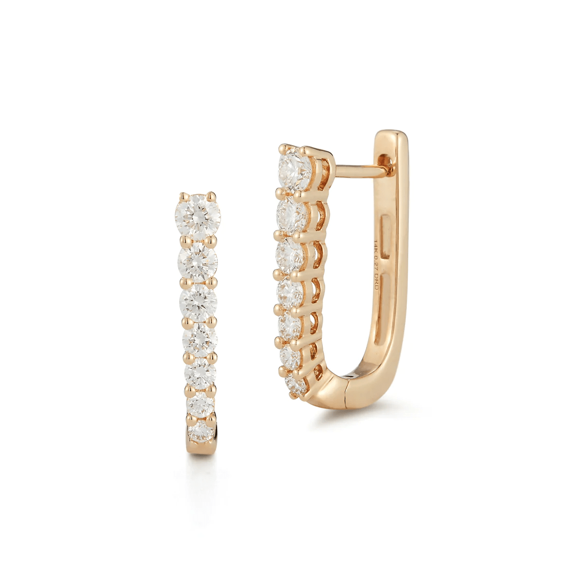 14K Yellow Gold Graduated Diamond U Hoop Earrings