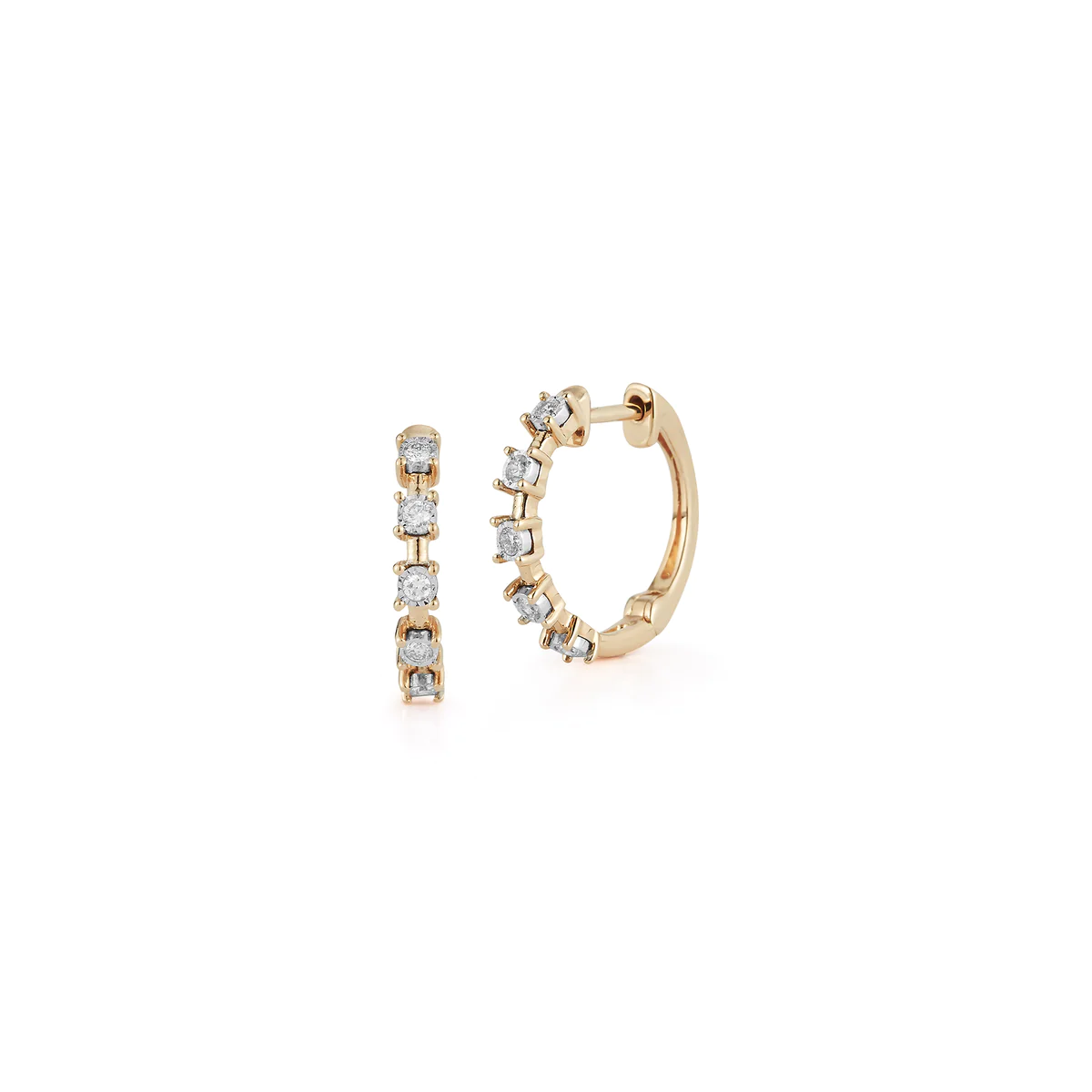 14K Yellow Gold Interval Diamond Hoop Earrings