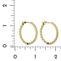 18K Yellow Gold Diamond Oval Shape Hoop Earrings