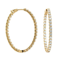 18K Yellow Gold Diamond Oval Shape Hoop Earrings