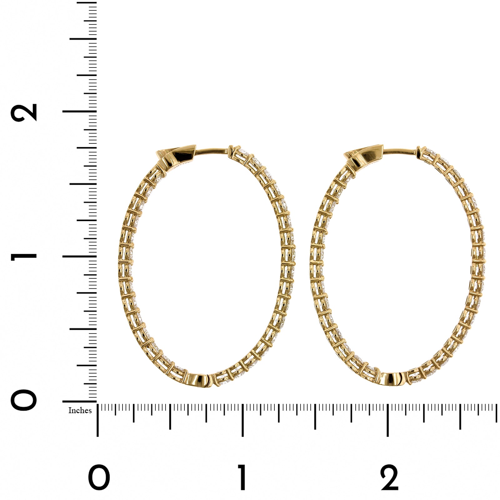 18K Yellow Gold Diamond Oval Shape Hoop Earrings