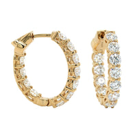 18K Yellow Gold Diamond Oval Shape Hoop Earrings