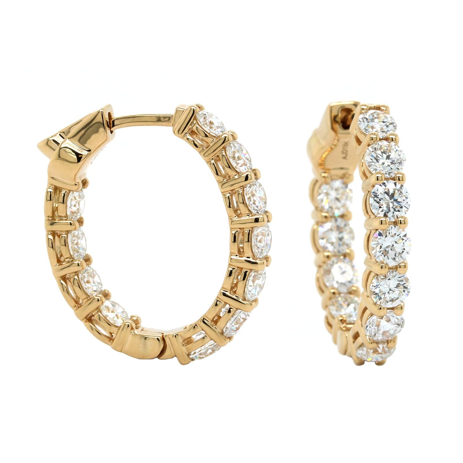 18K Yellow Gold Diamond Oval Shape Hoop Earrings