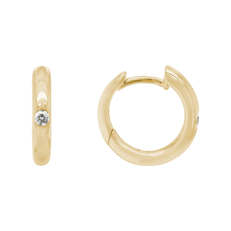 14K Yellow Gold Diamond Hinged Hoop Earrings