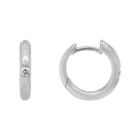 14K White Gold Diamond Hinged Hoop Earrings