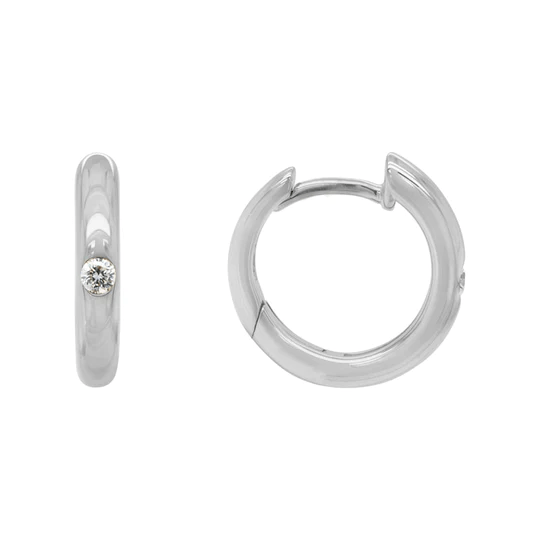 14K White Gold Diamond Hinged Hoop Earrings