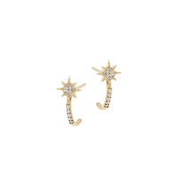 14K Yellow Gold North Star Huggie Earrings