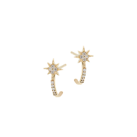 14K Yellow Gold North Star Huggie Earrings