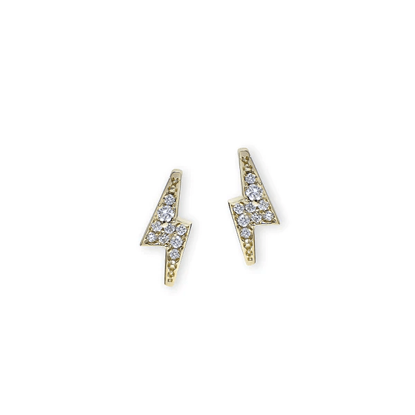 14K Yellow Gold Lightning Bolt Stud Earrings