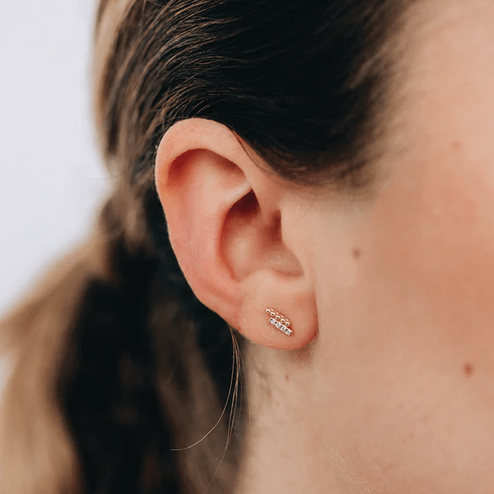 14K Yellow Gold Pave Diamond Bar Stud Earrings