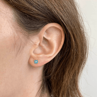14K Yellow Gold Diamond Starburst Blue Enamel Stud Earrings