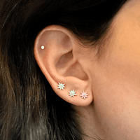 Anzie 14K Yellow Gold Diamond Starburst Pink Enamel Stud Earrings