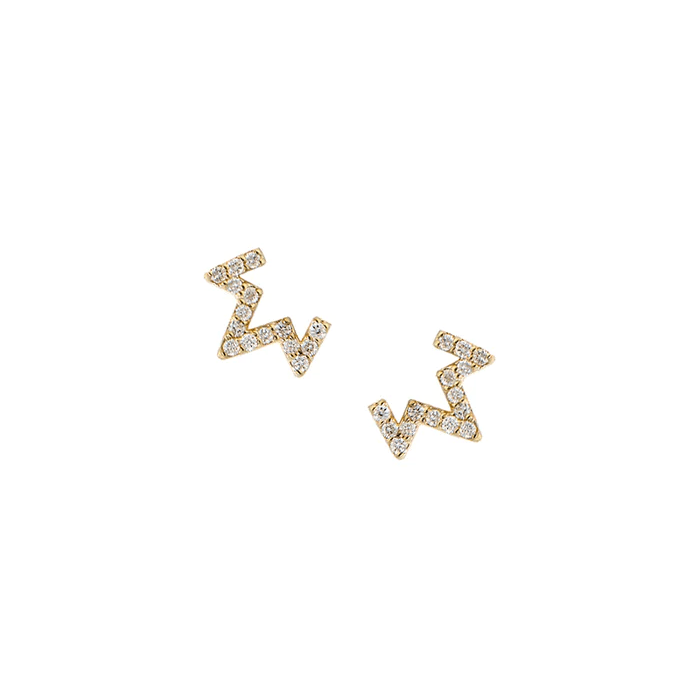 Anzie 14K Yellow Gold Diamond Zig Zag Stud Earrings