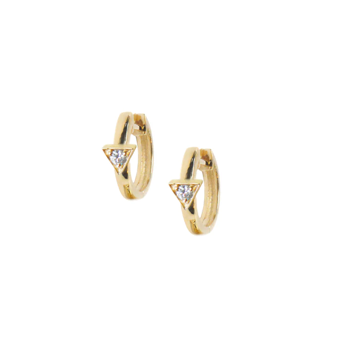 14K Yellow Gold Triangle Diamond Huggie Earrings