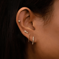 14K Yellow Gold Geometric Diamond Huggie Earrings