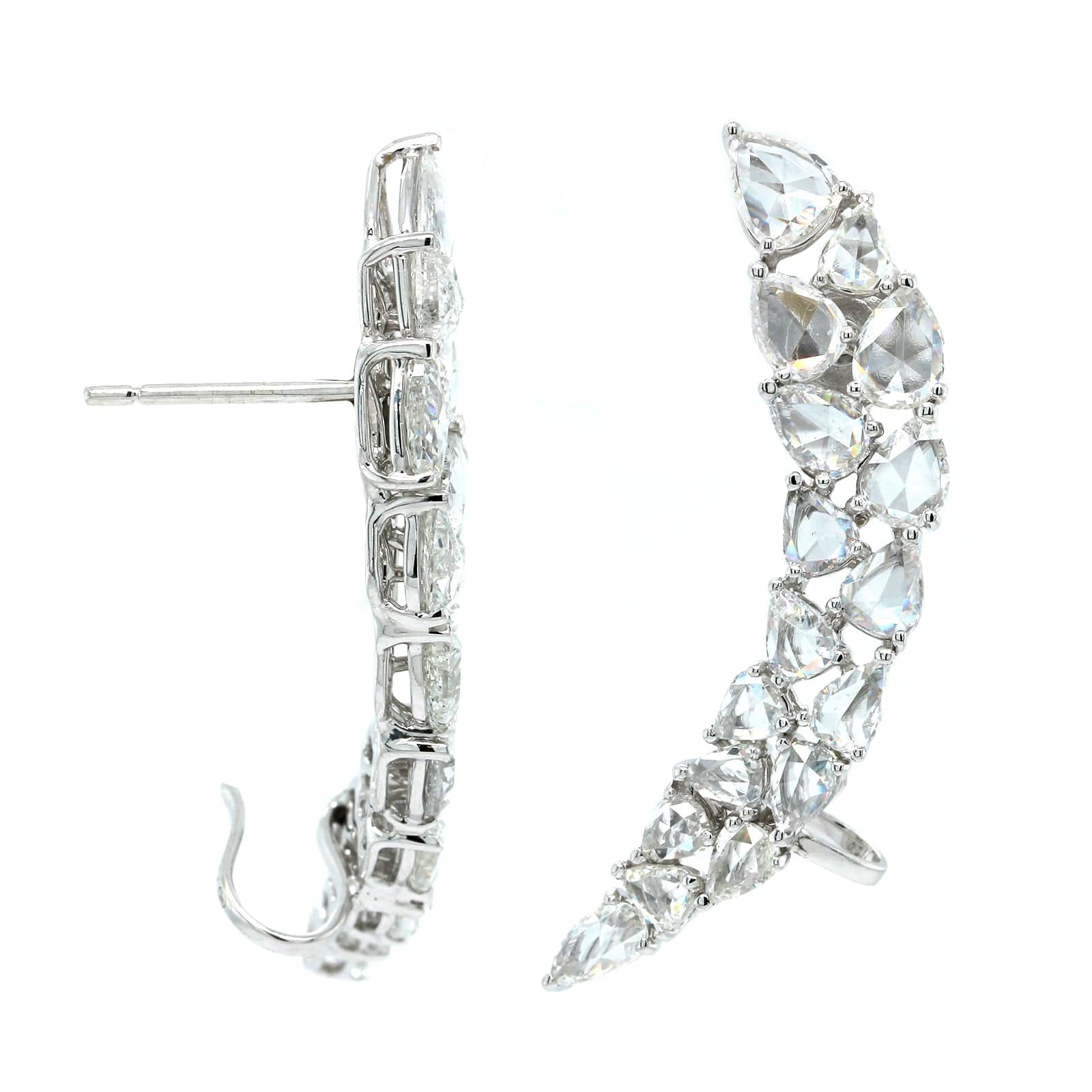 Etho Maria 18K White Gold Crescent Moon Rose Cut Diamond Earrings