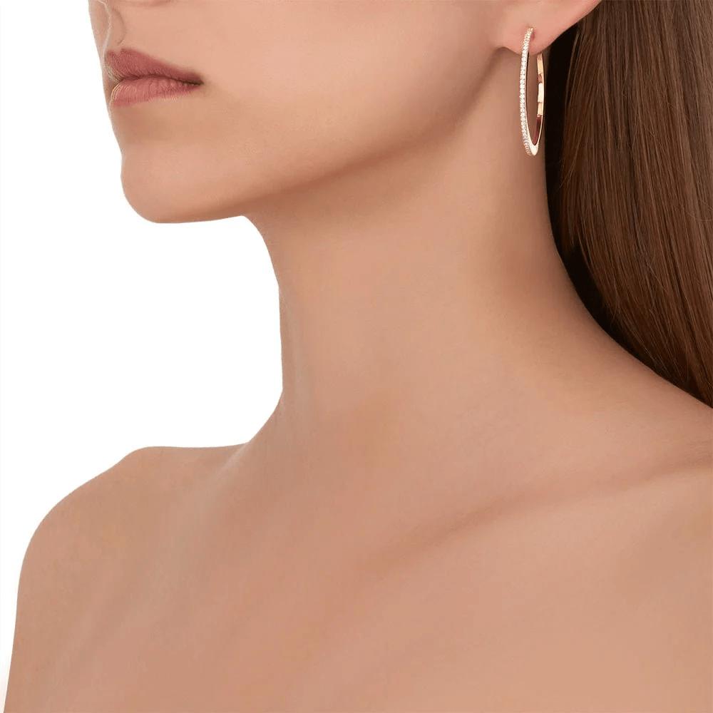 18K Yellow Gold Black and White Diamond Reversible Hoop Earrings