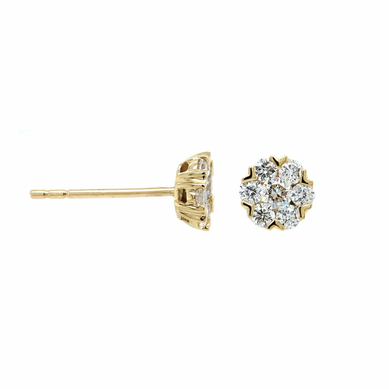 14K Yellow Gold Diamond Cluster Stud Earrings