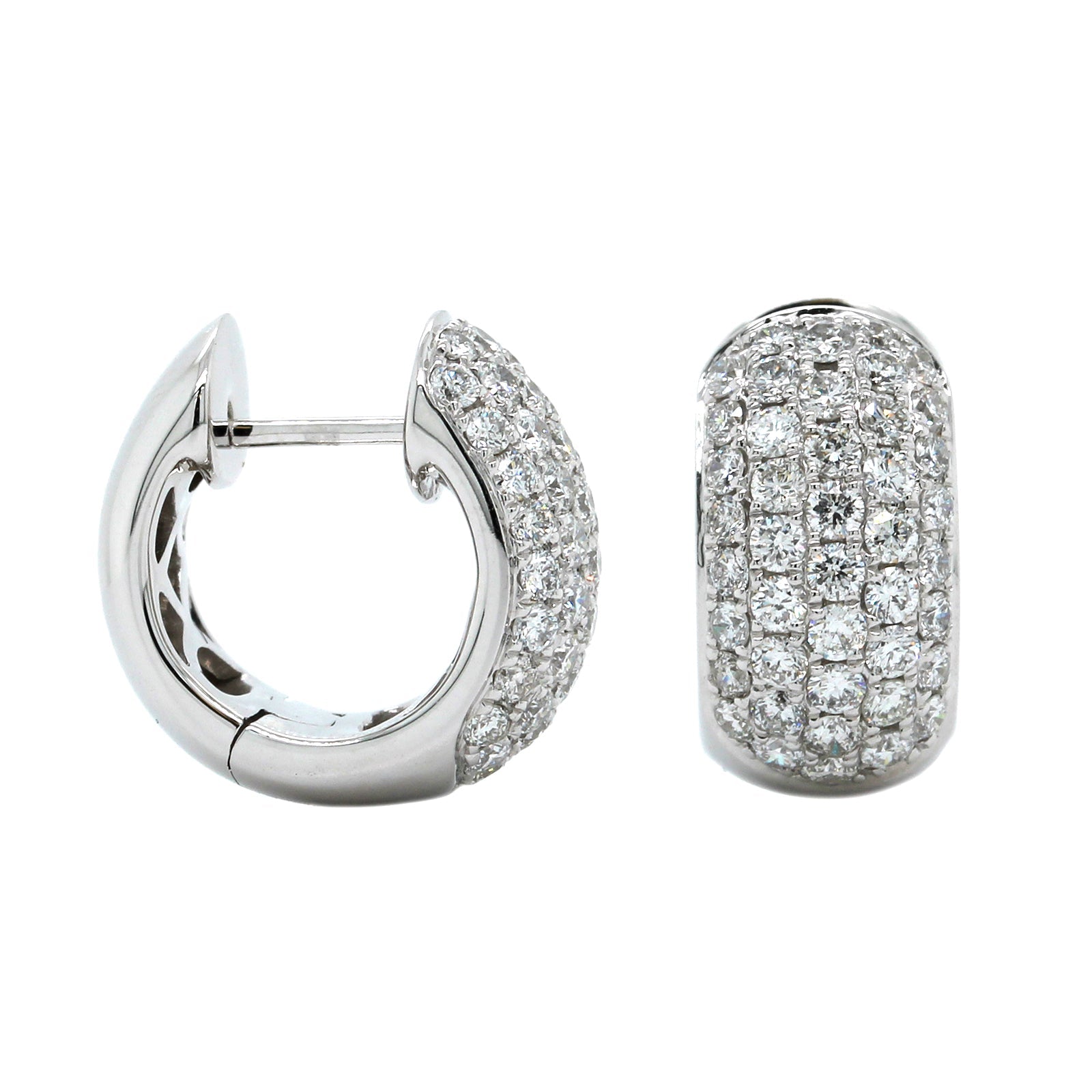 14K White Gold Pave Set Diamond Huggie Earrings