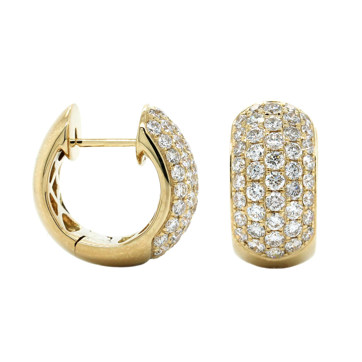 14K Yellow Gold Pave Set Diamond Huggie Earrings