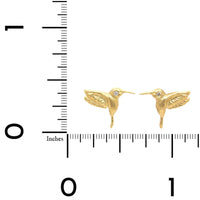 18K Yellow Gold Baby Hummingbird Studs with Diamond Eyes