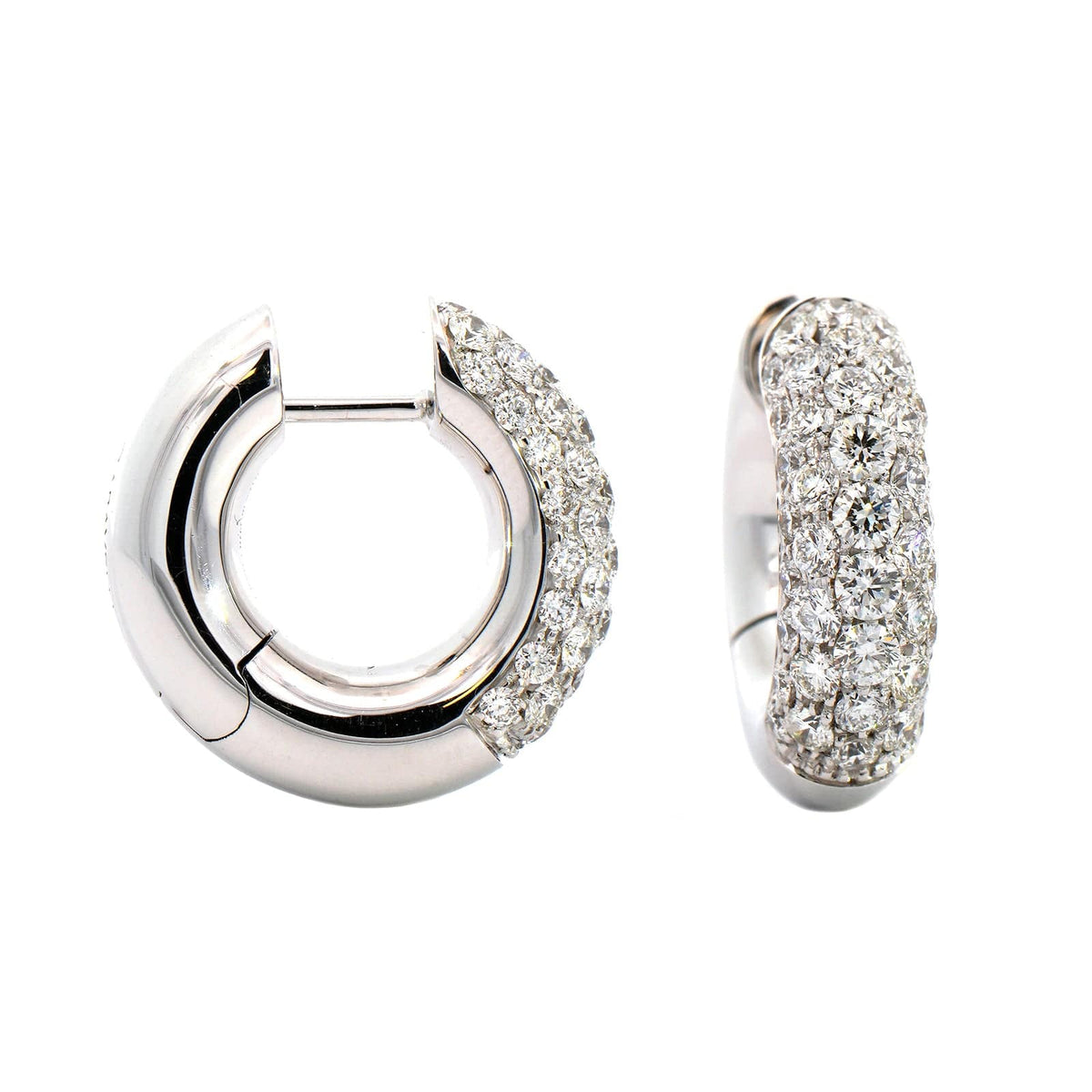 18K White Gold Diamond Pave Classic Huggie Earrings