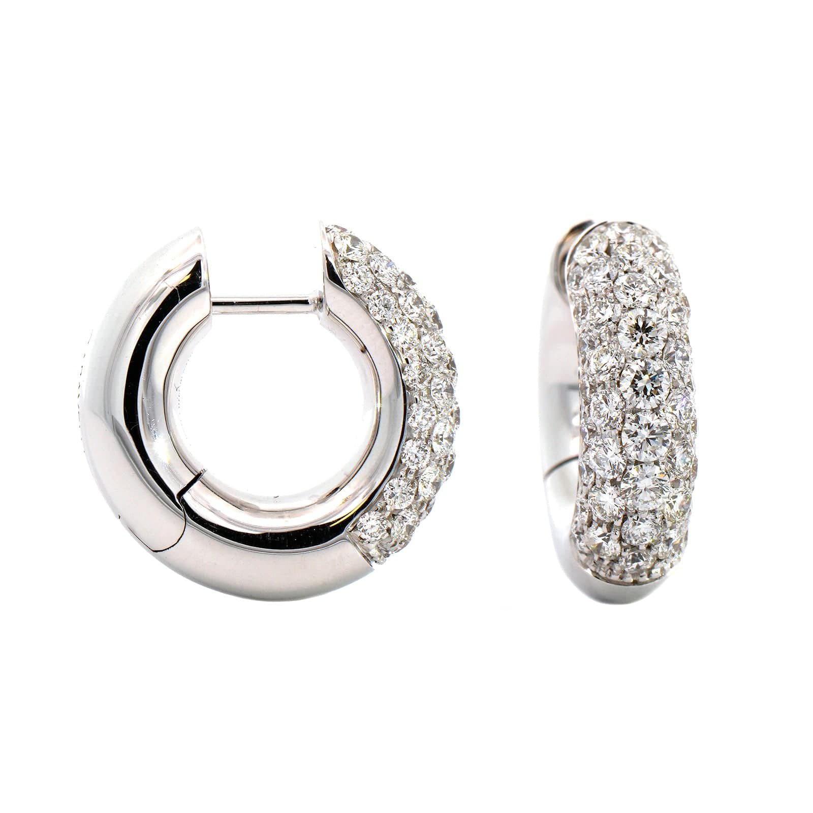 18K White Gold Diamond Pave Classic Huggie Earrings