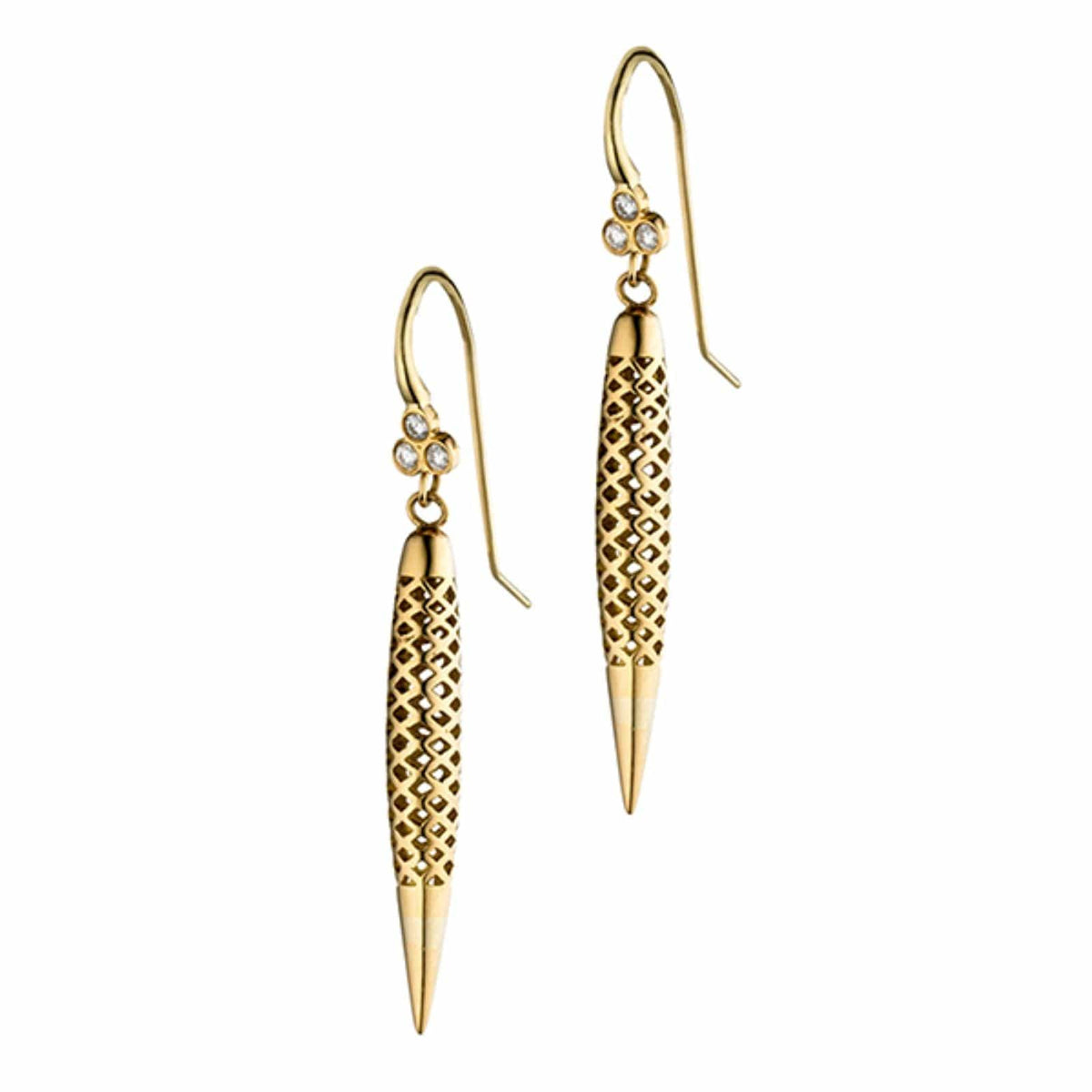 18K Yellow Gold and Diamond Spear Earrings