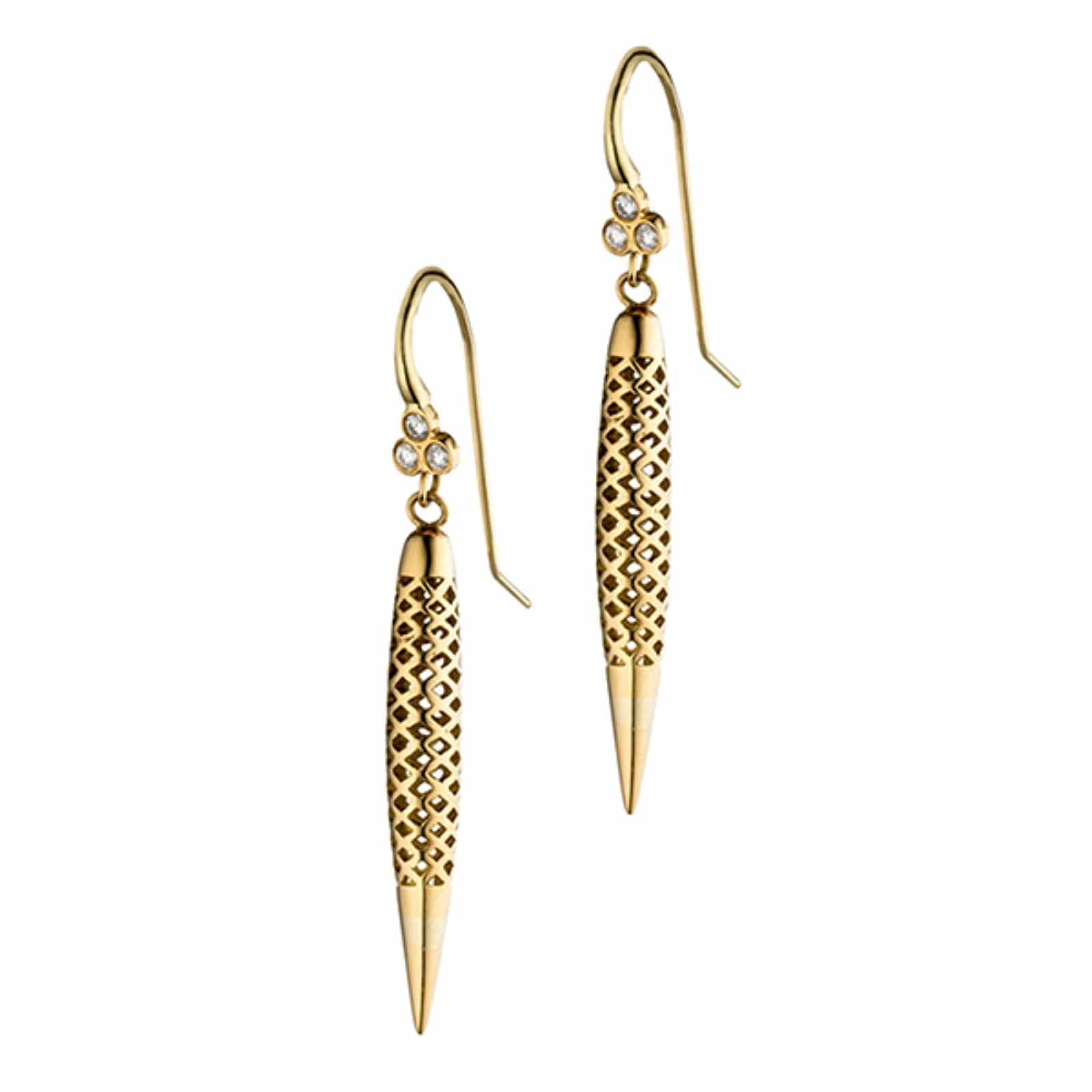 18K Yellow Gold and Diamond Spear Earrings