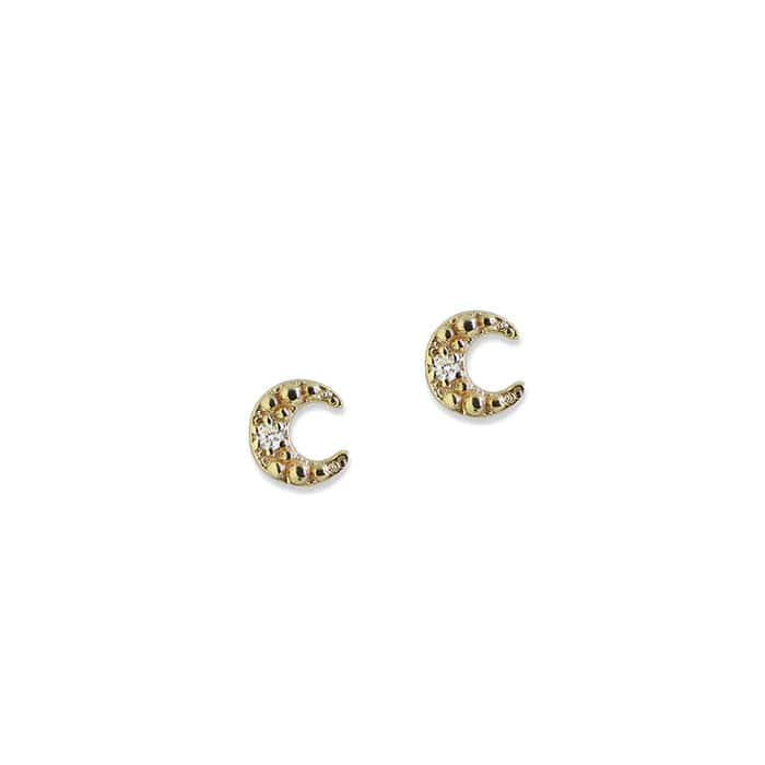 14K Yellow Gold Crescent Moon Diamond Stud Earrings