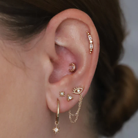 14K Yellow Gold Crescent Moon Diamond Stud Earrings