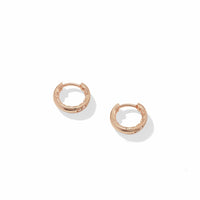 Petite Pavé Huggie Hoop Earrings in 18K Rose Gold with Cognac Diamonds, 12mm